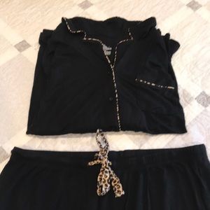 Black with leopard trim pajamas, size L